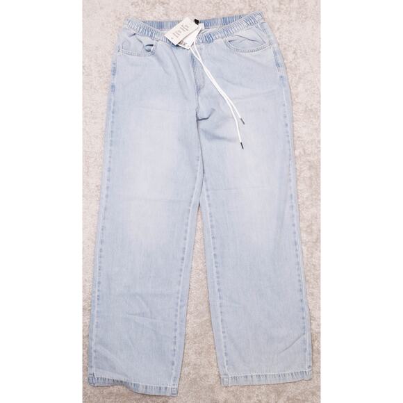 H&M Wide Leg Pull On Blue Wash Denim Pants Jeans Womens Size M NWT - Picture 1 of 9